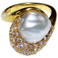 Henry Dunay Natural Pearl Diamond Gold Cocktail Ring 1