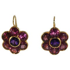 Pendientes Flor de Granate Rodolita y Amatista