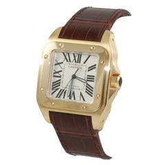 New Cartier Yellow Gold Santos 100 Automatic Wristwatch