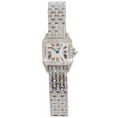 New Cartier Lady's White Gold and Diamond Santos Demoiselle Bracelet Watch
