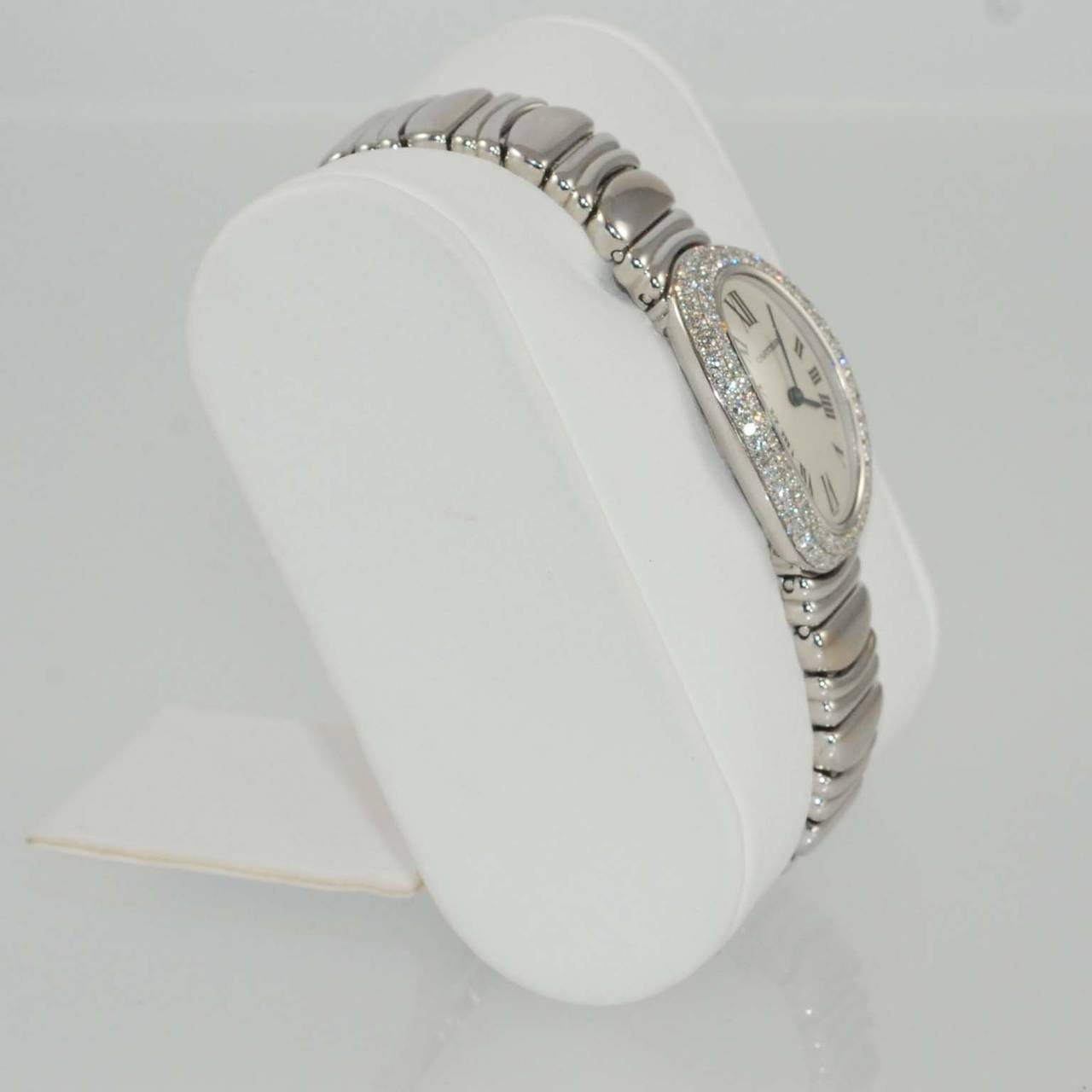 Women's New Cartier Lady's White Gold and Diamond Baignoire Bracelet Watch