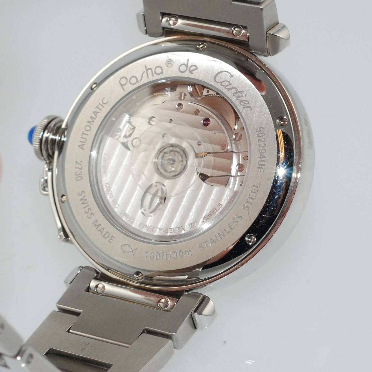 Cartier stainless steel Pasha wristwatch, automatic movement, 42mm, exhibition back, Arabic and baton indexes, with stainless steel bracelet.

Like-new in box
Originally listed for $8550.