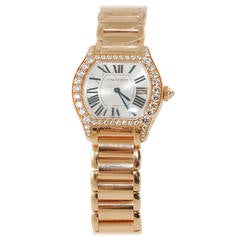 Cartier Lady's Rose Gold And Diamond Tortue Bracelet Watch