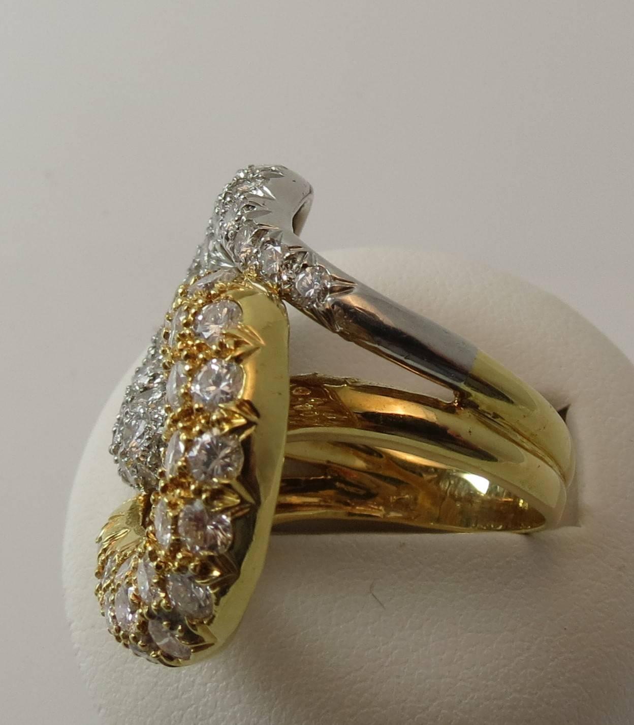 Contemporary Montreaux Pave Diamond Gold Platinum Swirl Ring For Sale