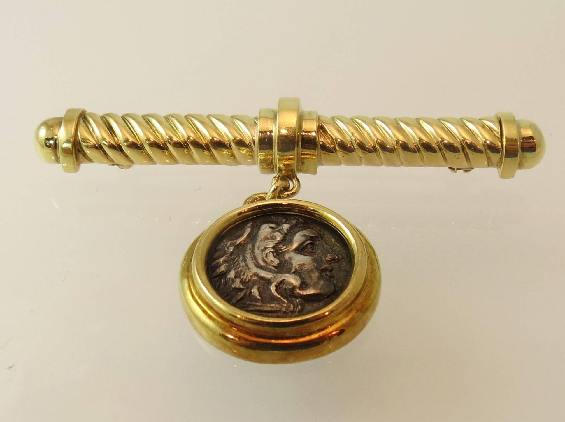 Flexible Bar-Anstecknadel, Alexander der Große römische Münze Gold im Zustand „Hervorragend“ im Angebot in Chicago, IL