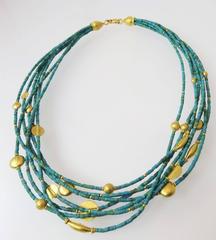 Fabulous Turquoise Gold Seven Strand Bead Necklace