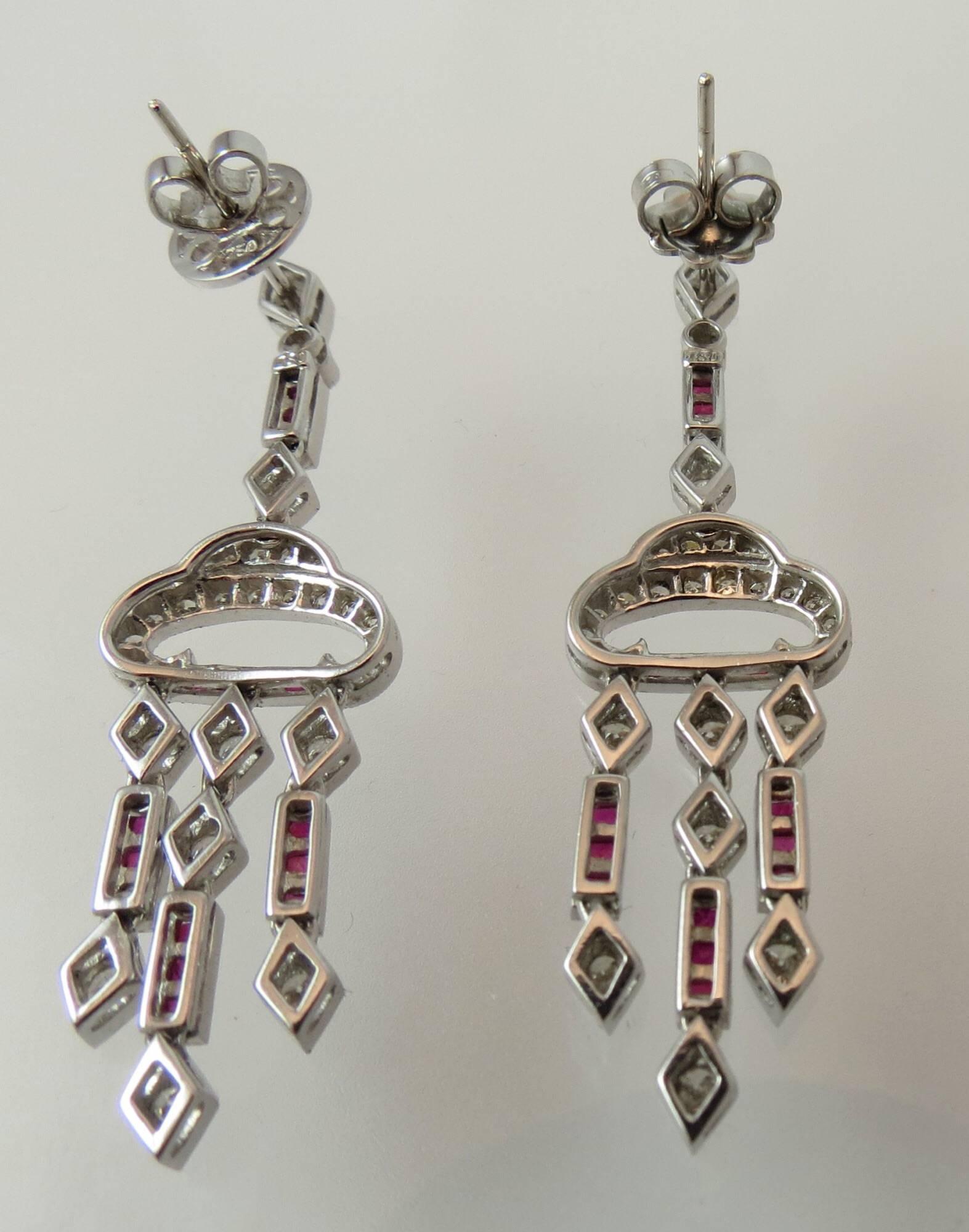 Victorian Ruby Diamond Gold Drop Earrings For Sale