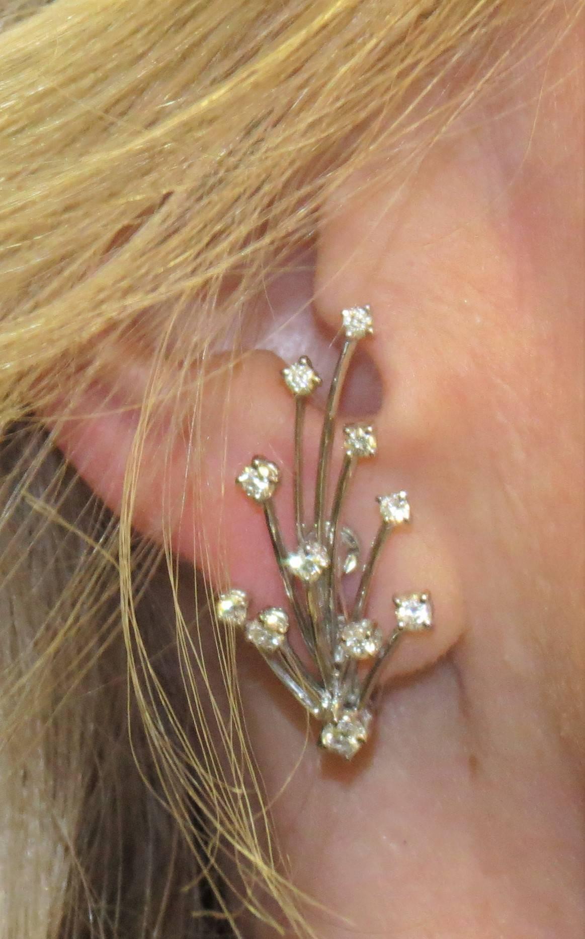 Contemporary Fabulous Diamond Gold Spray Design Earrings For Sale