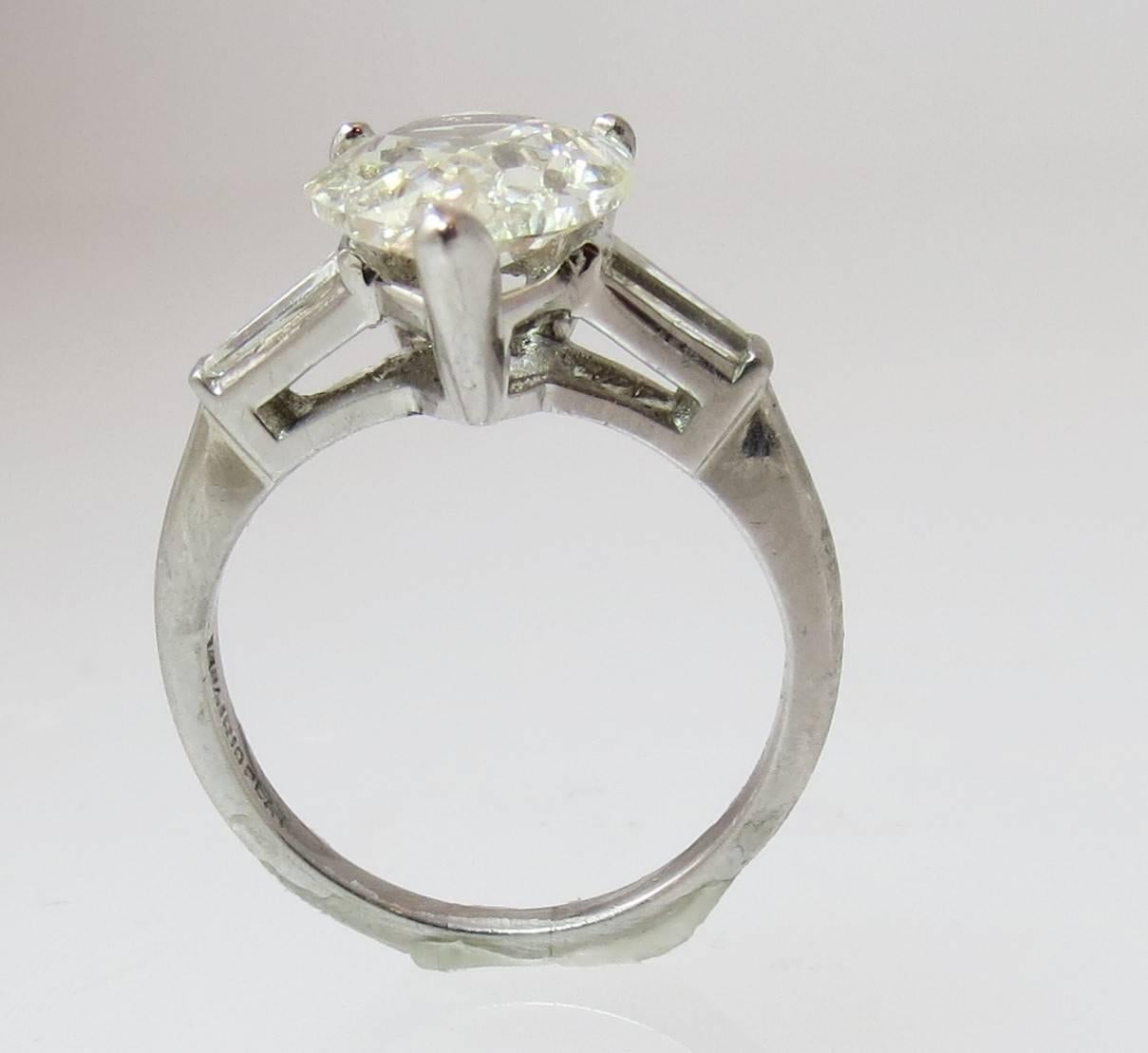 Contemporary Classic 2.76ct Pear Shape Diamond with Tapered Baguettes in Platinum Mounting