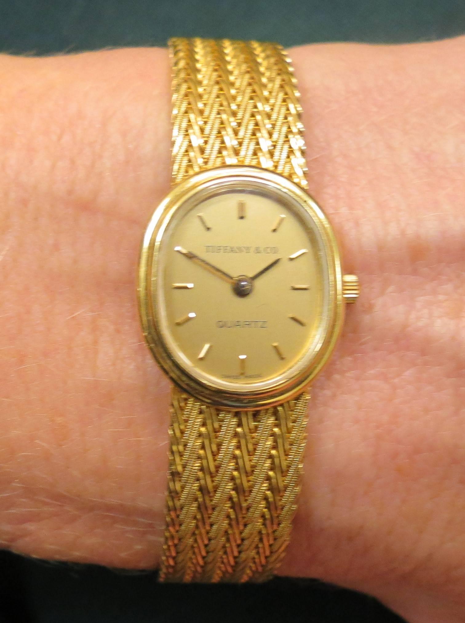 Tiffany & Co  Yellow Gold Ladies Oval Bracelet Watch  Quartz Movement In Excellent Condition In Chicago, IL
