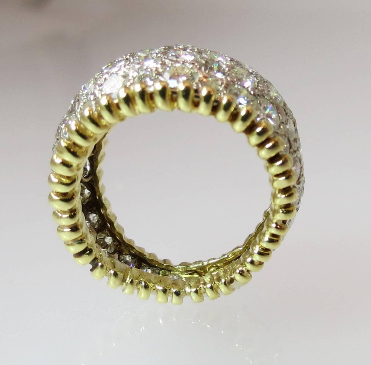 Contemporary 18K Yellow and White Gold Diamond Pave Band Ring with Beaded Edge