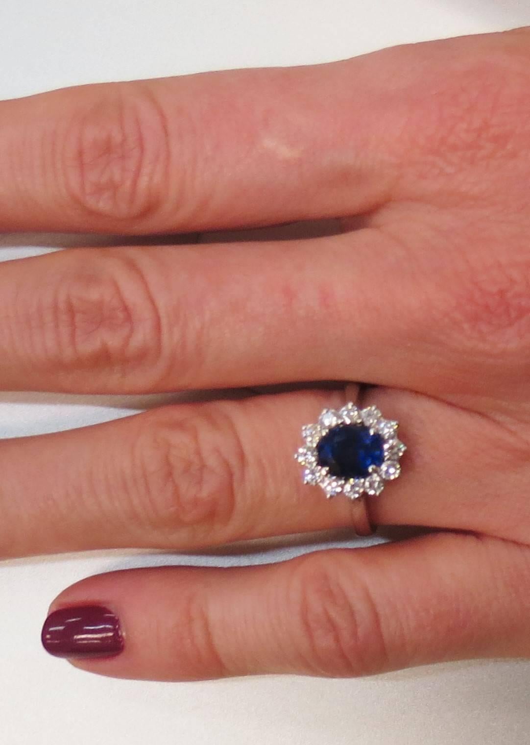 Tiffany Ladies Oval Blue Sapphire Diamond Platinum Ring In Excellent Condition In Chicago, IL
