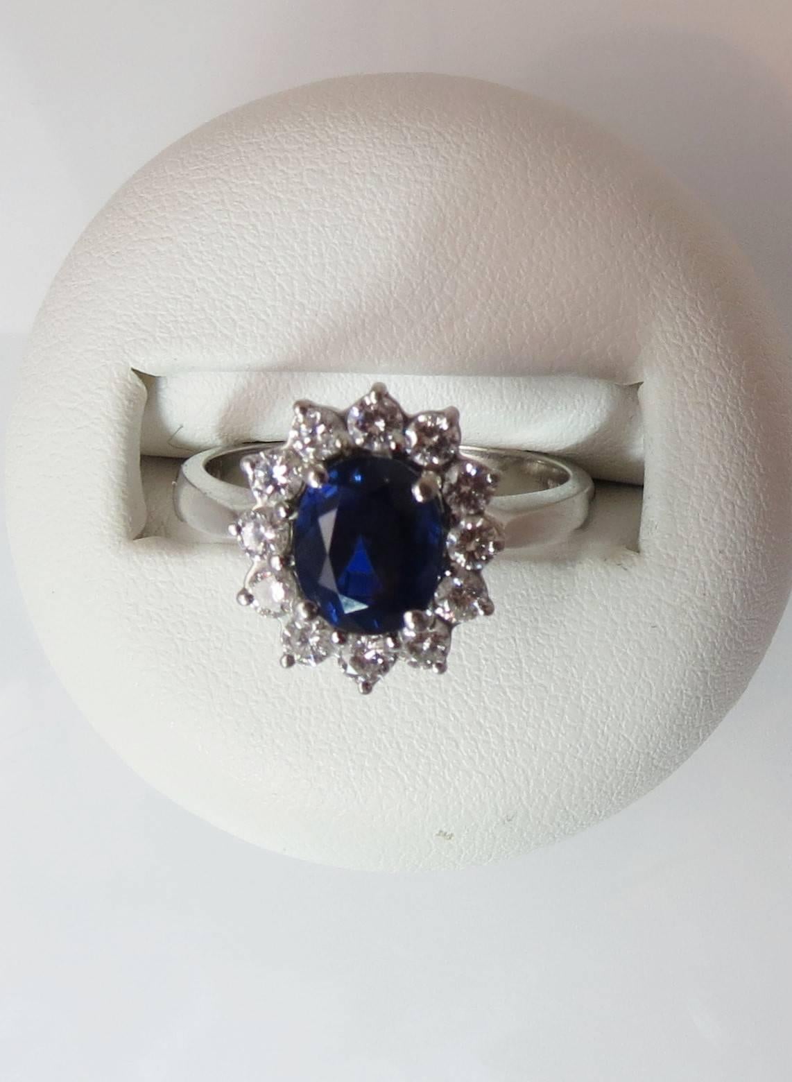 Women's Tiffany Ladies Oval Blue Sapphire Diamond Platinum Ring