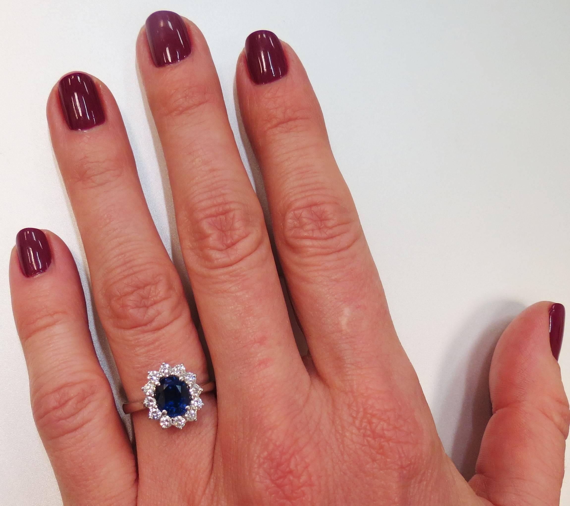 Tiffany Ladies Oval Blue Sapphire Diamond Platinum Ring 1