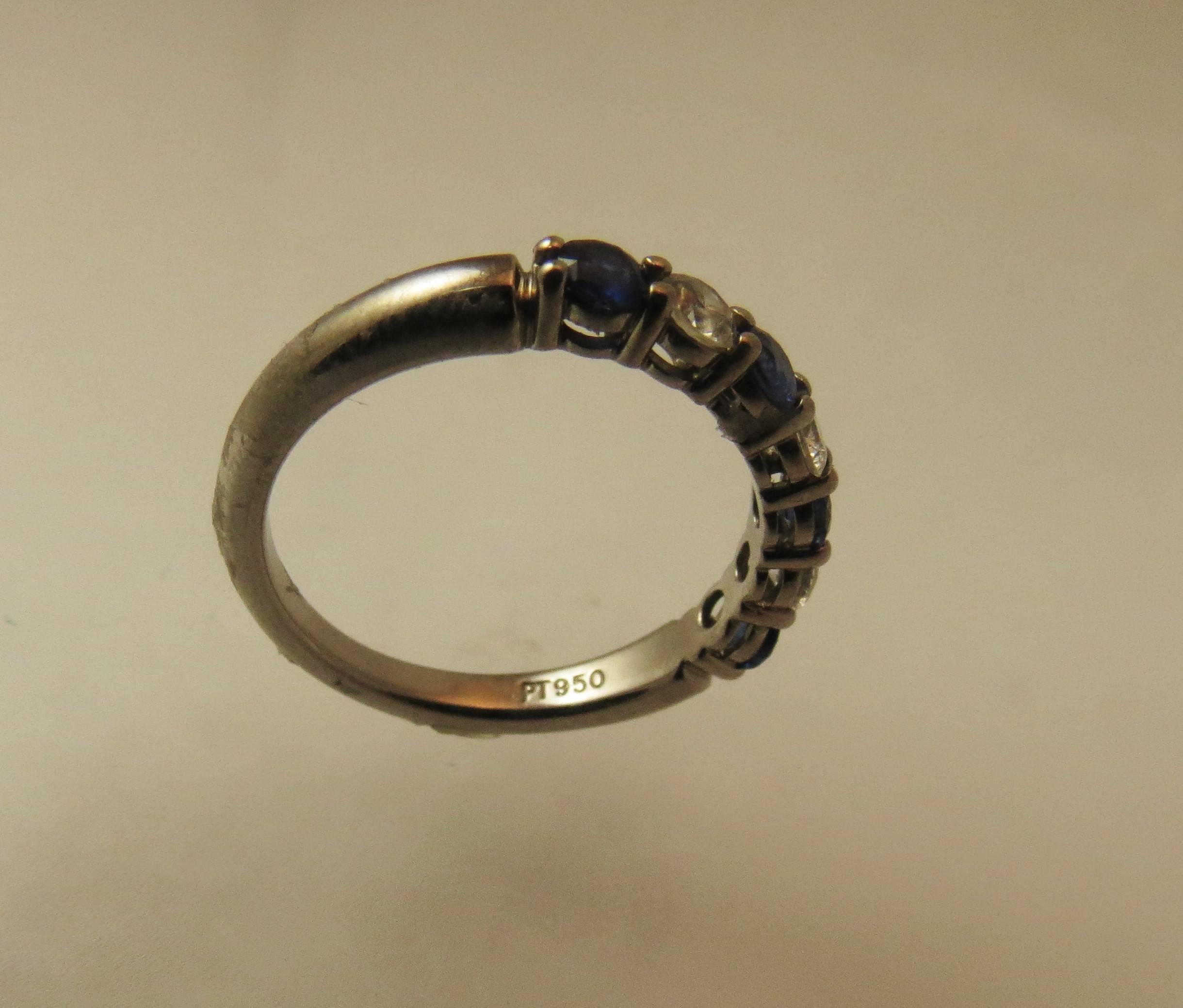 Women's Tiffany & Co. Shared-Setting Diamond and Sapphire Platinum Band Ring