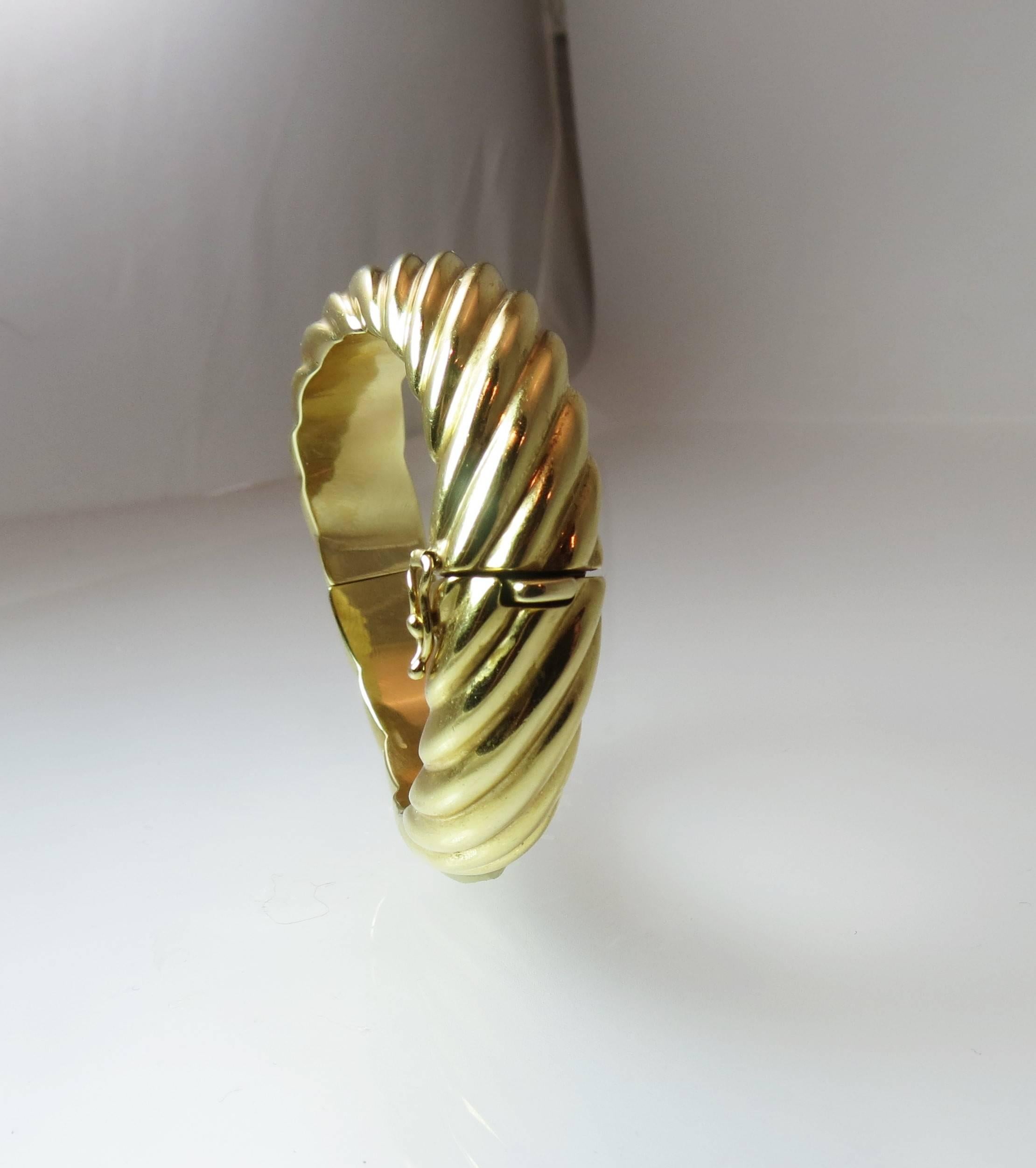 Contemporary 14K Yellow Gold Twist Style Bangle Bracelet  1