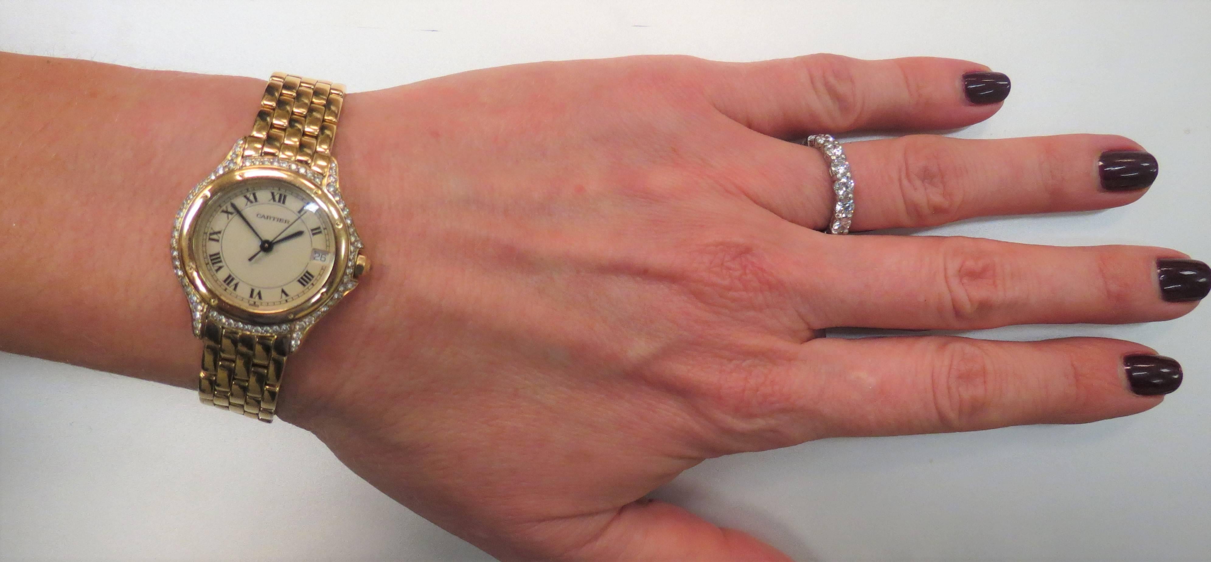 Ladies Pre-owned Cartier 18K Gelbgold Diamant Cougar Armbanduhr (Zeitgenössisch)