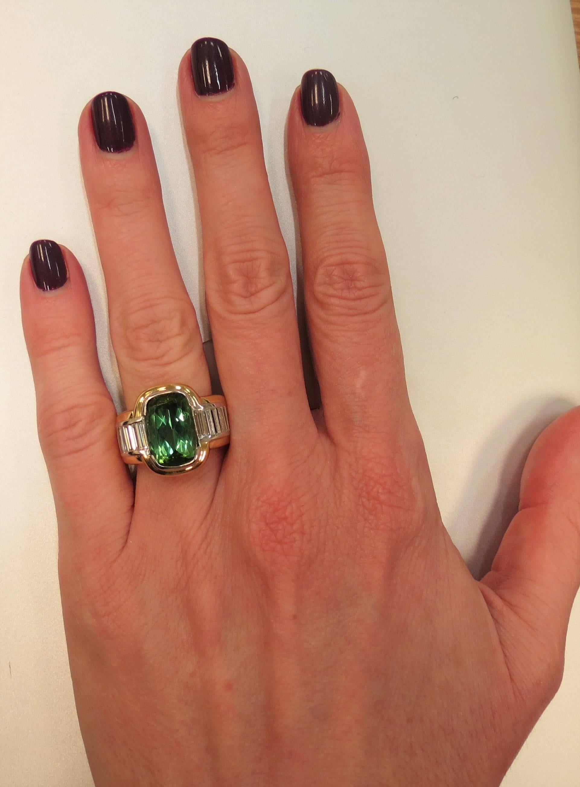 Contemporary  Green Tourmaline  Diamond Ring by Susan Berman For Sale