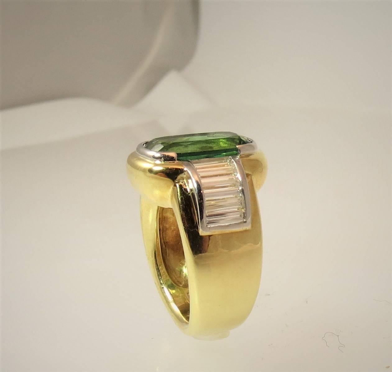  Green Tourmaline  Diamond Ring by Susan Berman In Excellent Condition For Sale In Chicago, IL