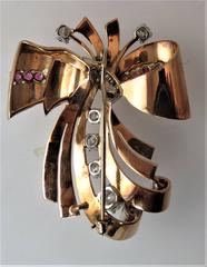 Fabulous Retro Ruby Diamond Rose Gold Pin