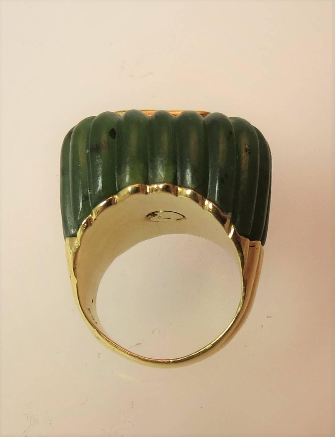 Contemporary 1980s Montreaux Nephrite Jade Diamond Gold Ring