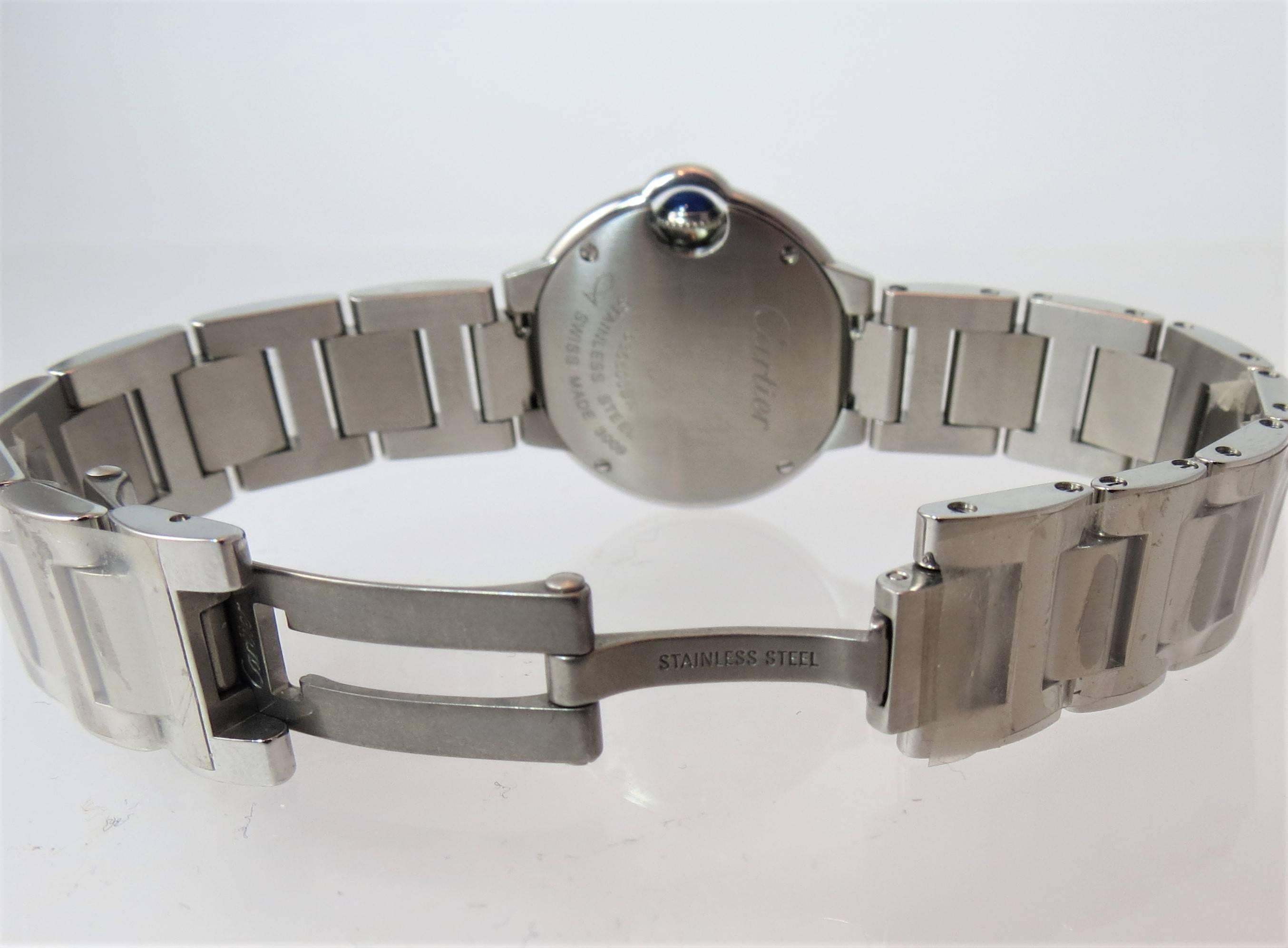 Contemporary Cartier Ladies Ballon Bleu Stainless Steel quartz Bracelet Wristwatch