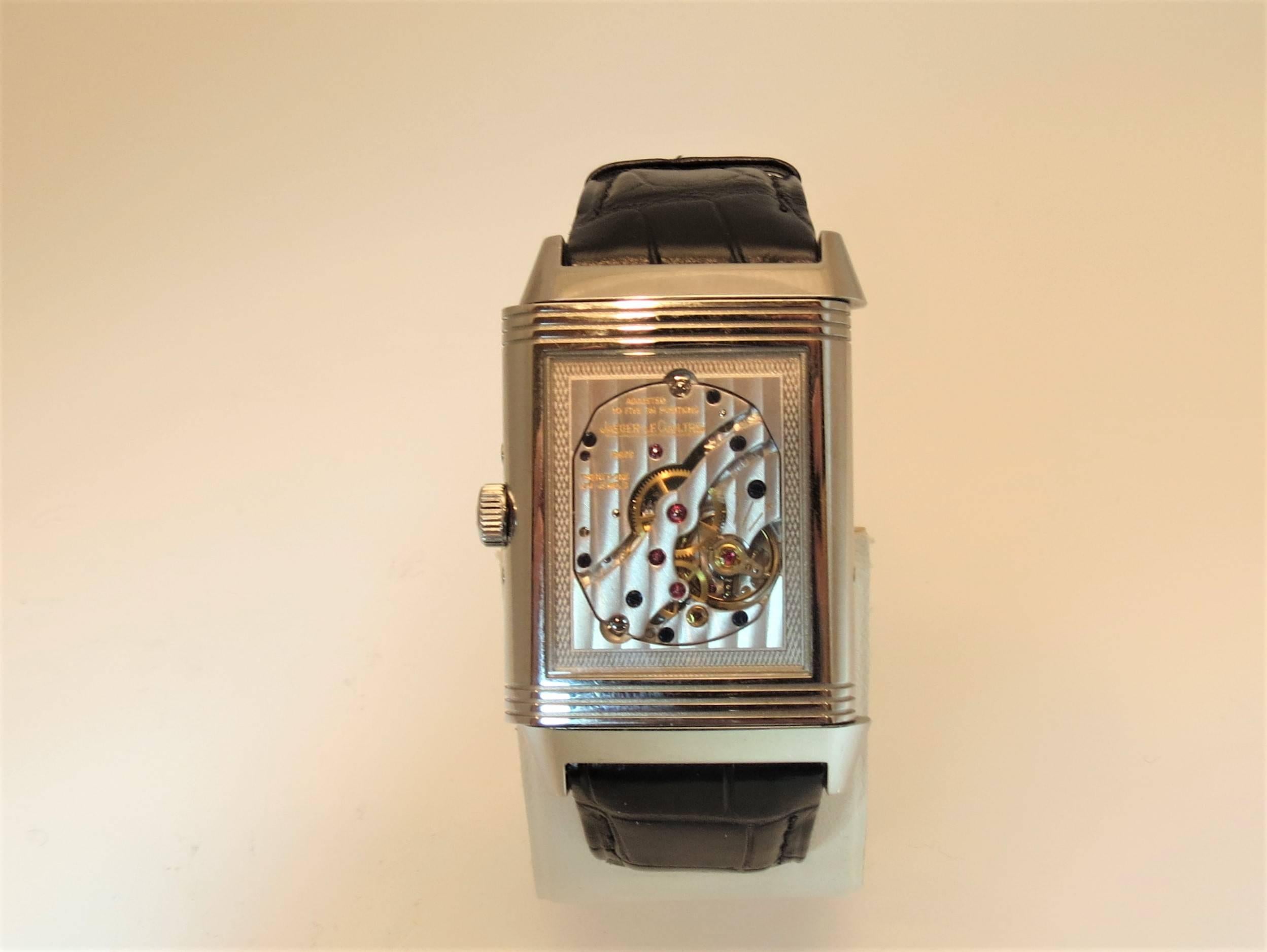 Contemporary Jaeger LeCoultre Stainless Steel Grand Reverso manual wind Wristwatch