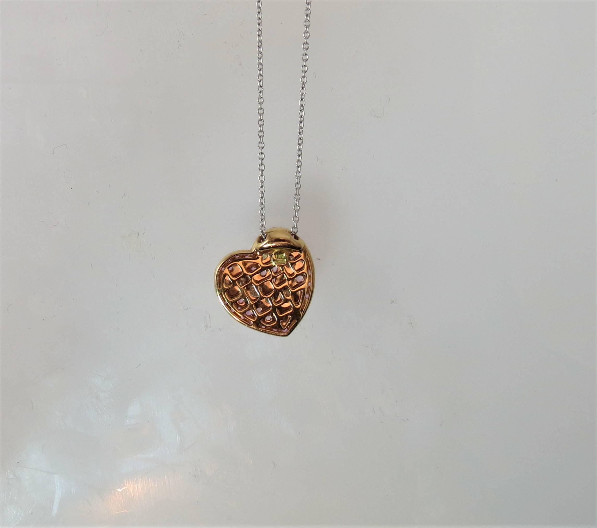 Contemporary Luca Carati Pink Sapphire Diamond Gold Heart Pendant  For Sale