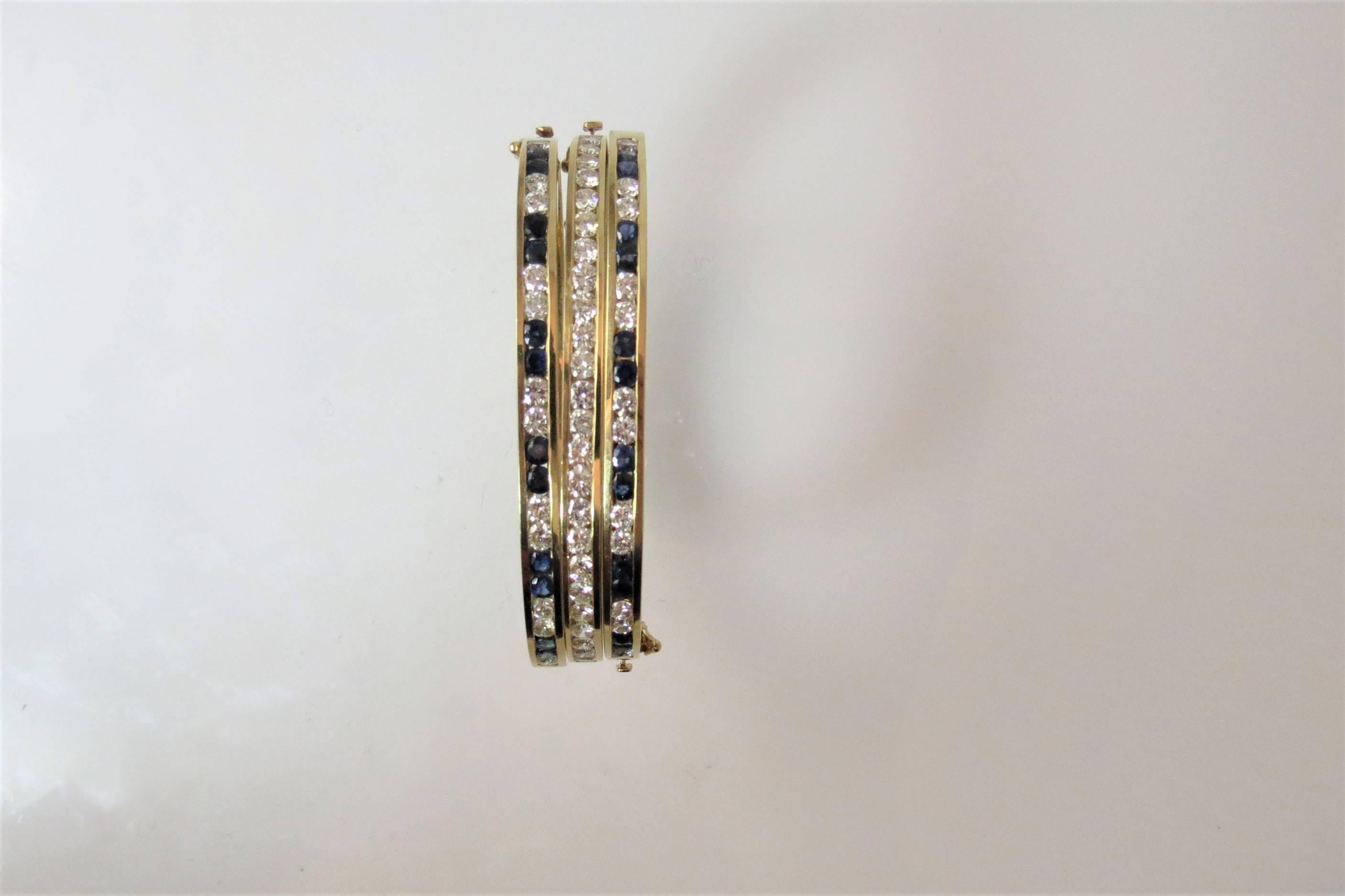 Set of 3 Sapphire Diamond Yellow Gold Bangle braceletss In Excellent Condition In Chicago, IL