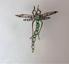 Emerald and Diamond Dragon Fly Pin