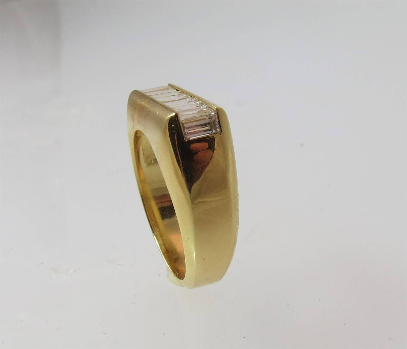 Men's Contemporary  Yellow Gold Gents Baguette Diamond Band Ring