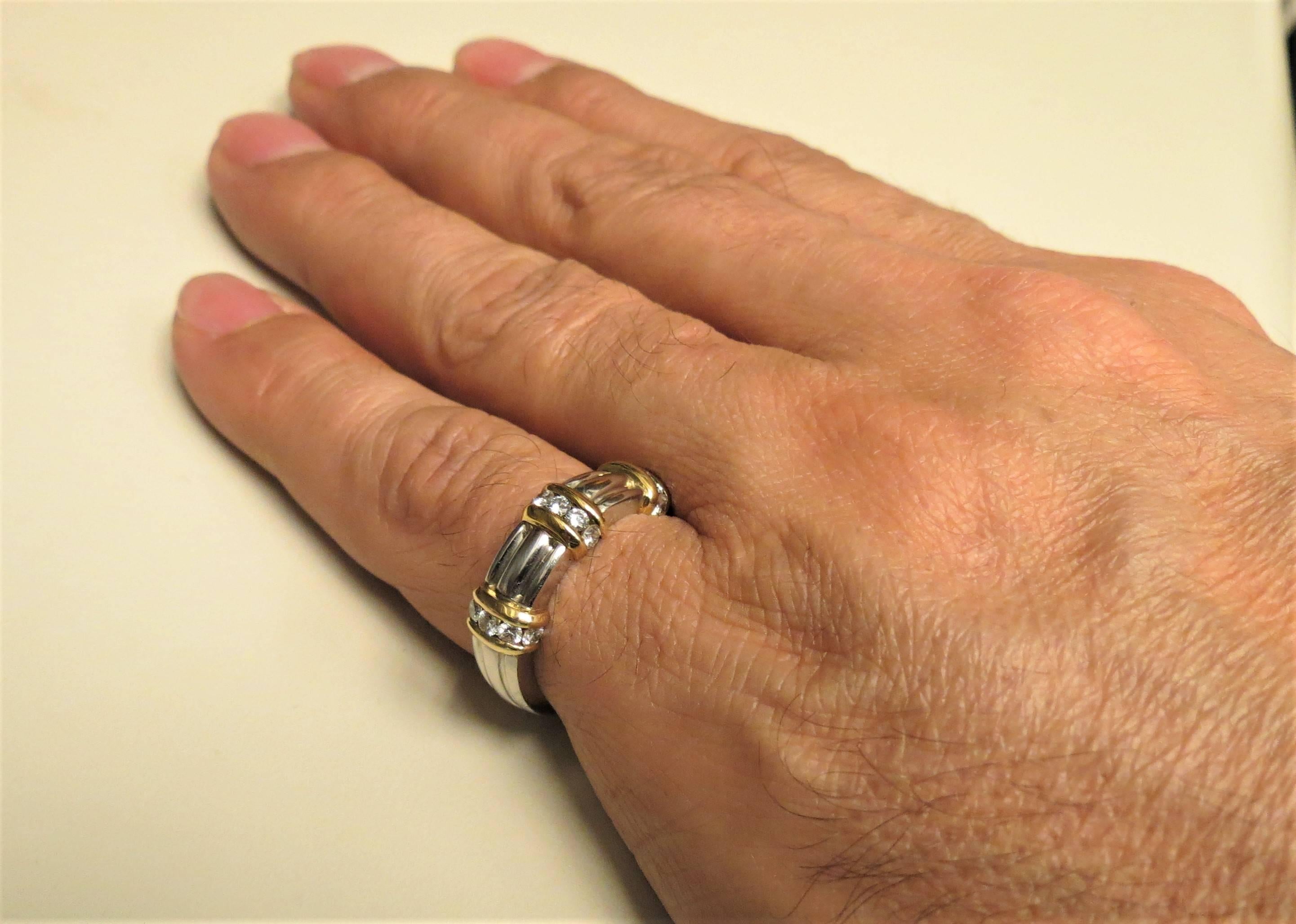 Diamant-Diamant-Gelbgold-Platin-Ring (Zeitgenössisch) im Angebot