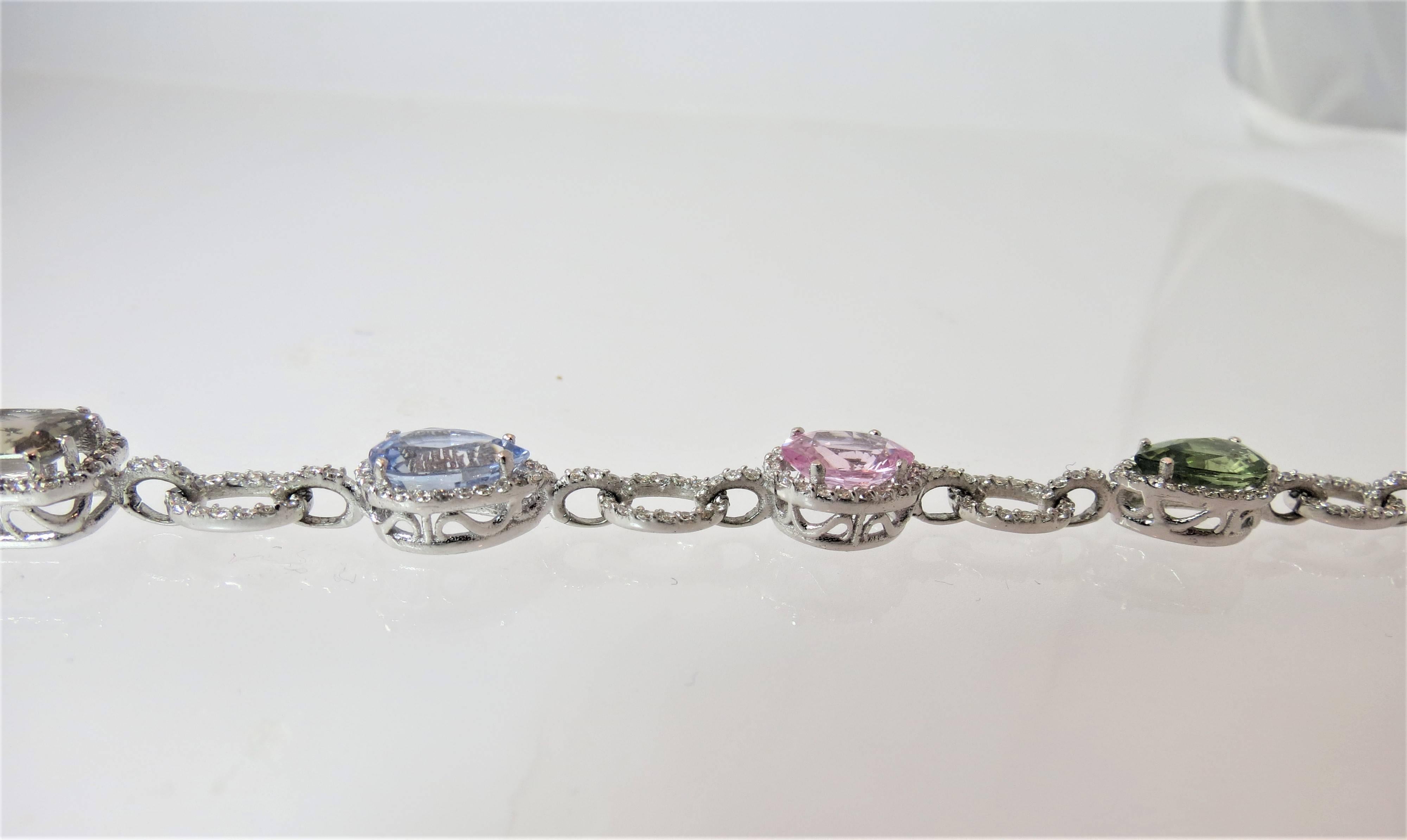 Gorgeous Multicolor Sapphire Diamond White Gold Flexible Bracelet 1