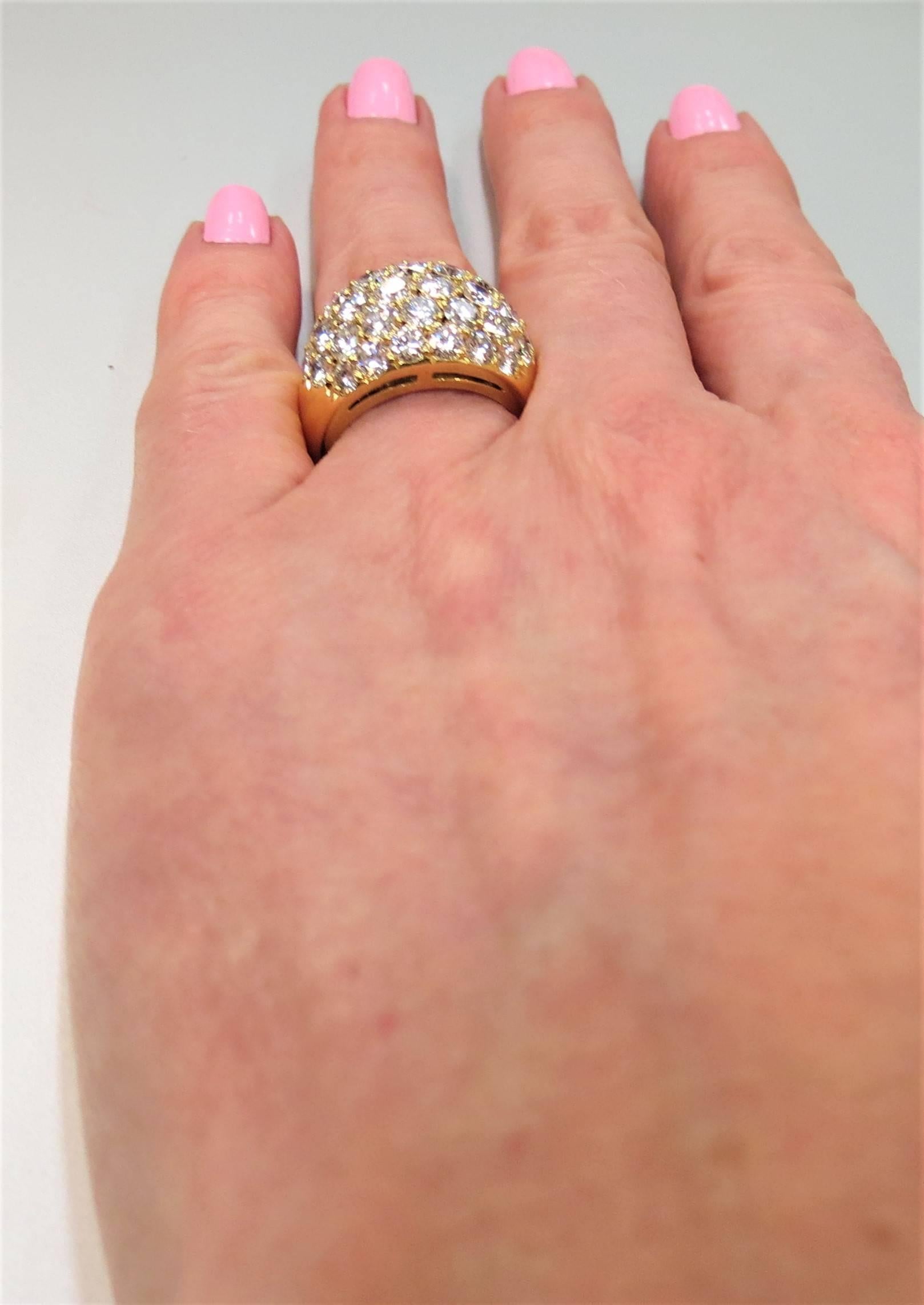 Yellow Gold and Diamond Prong Set Dome Ring In Excellent Condition In Chicago, IL
