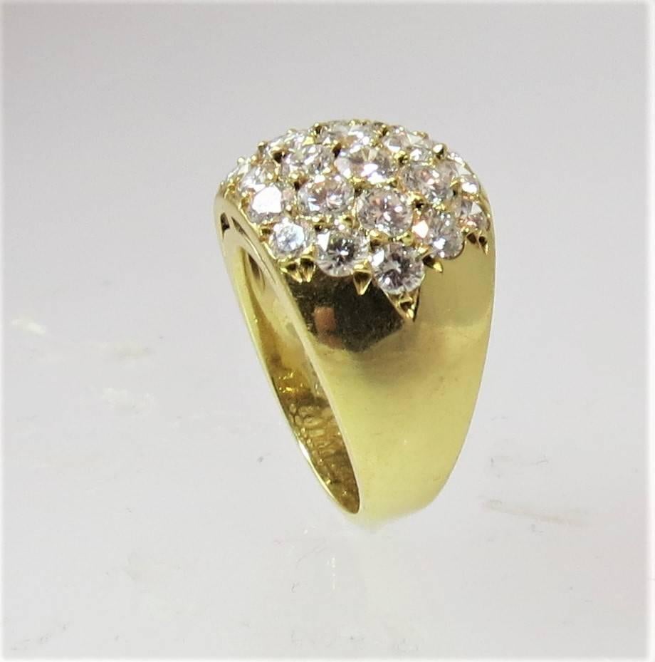 Women's or Men's Yellow Gold and Diamond Prong Set Dome Ring