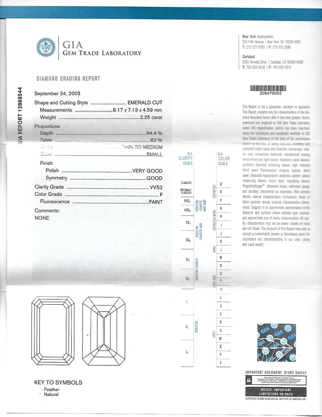 2.25 Carat GIA Certified Emerald Cut Diamond in Varna Platinum Setting 2