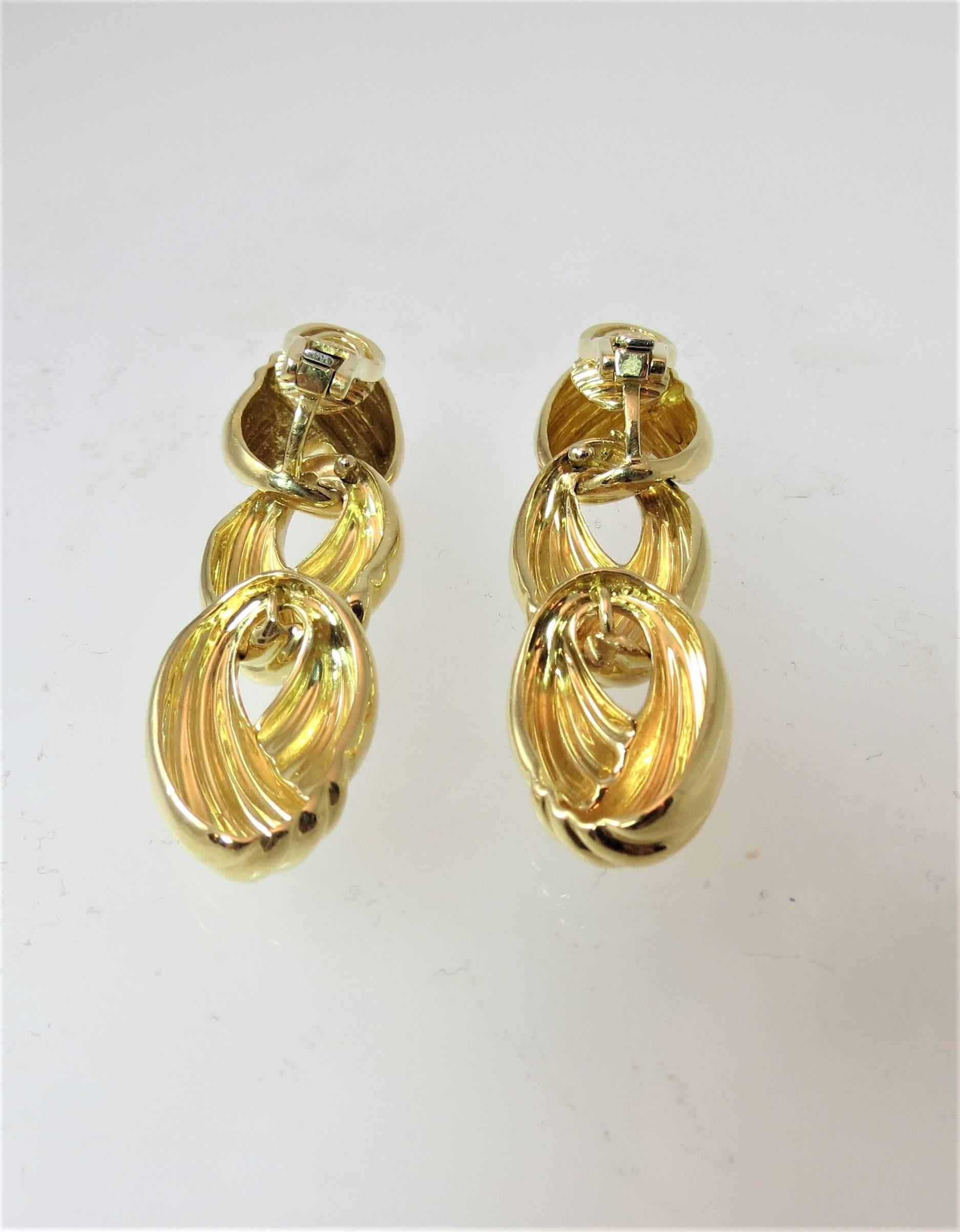 Contemporary Charles Turi Yellow Gold Triple Hoop Drop Earrings