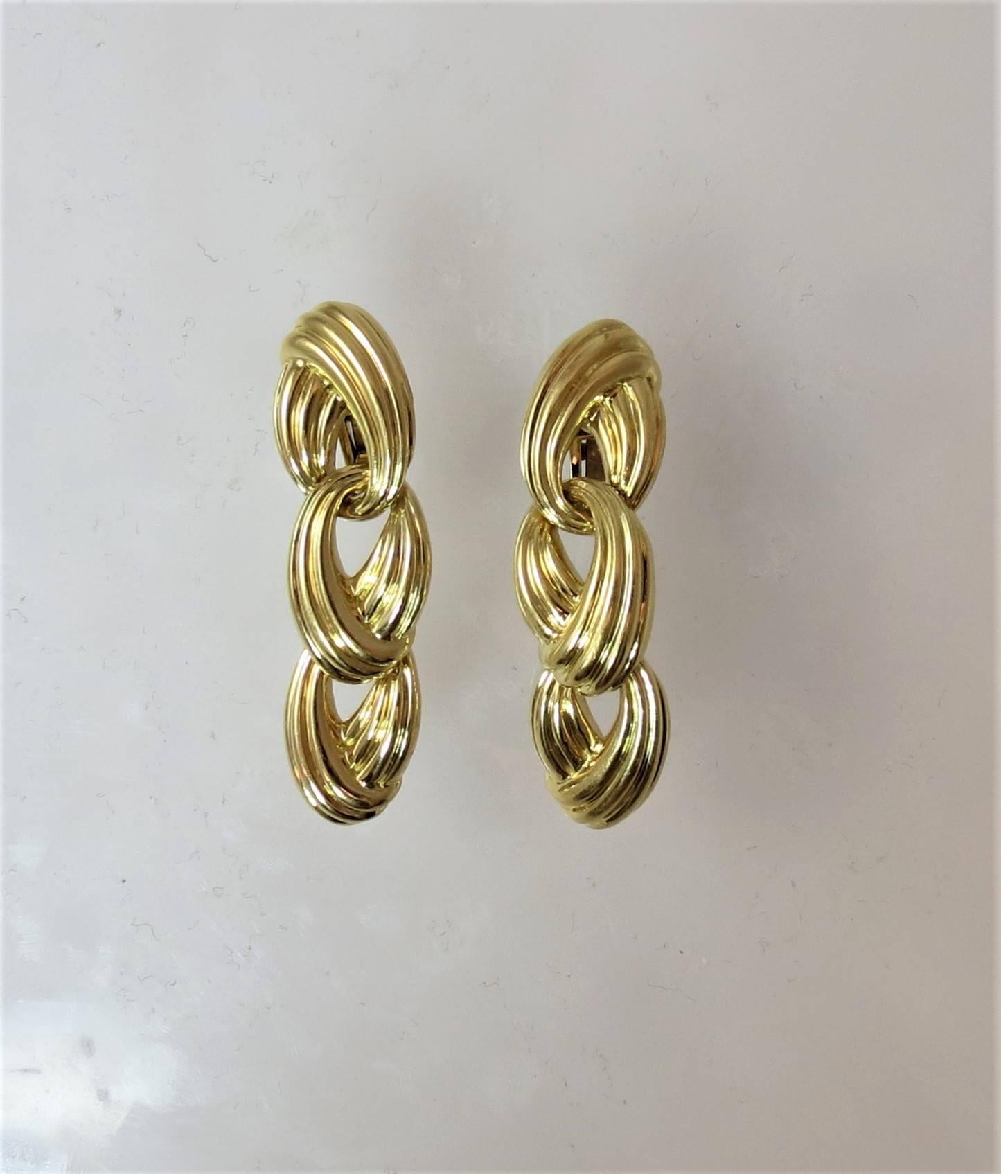 Women's Charles Turi Yellow Gold Triple Hoop Drop Earrings