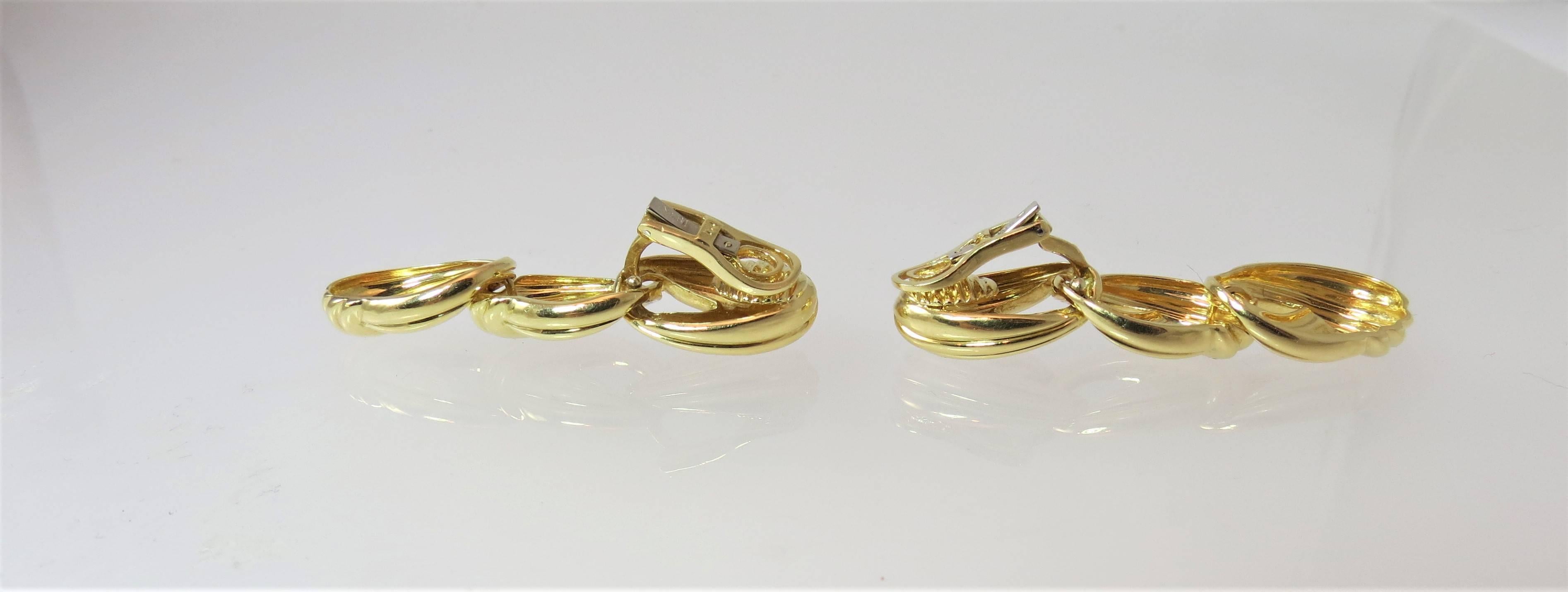 Charles Turi Yellow Gold Triple Hoop Drop Earrings 1