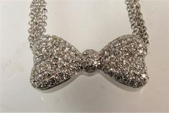 Stunning 14 Karat White Gold Bow Design Pave Diamond Necklace with Five Chains