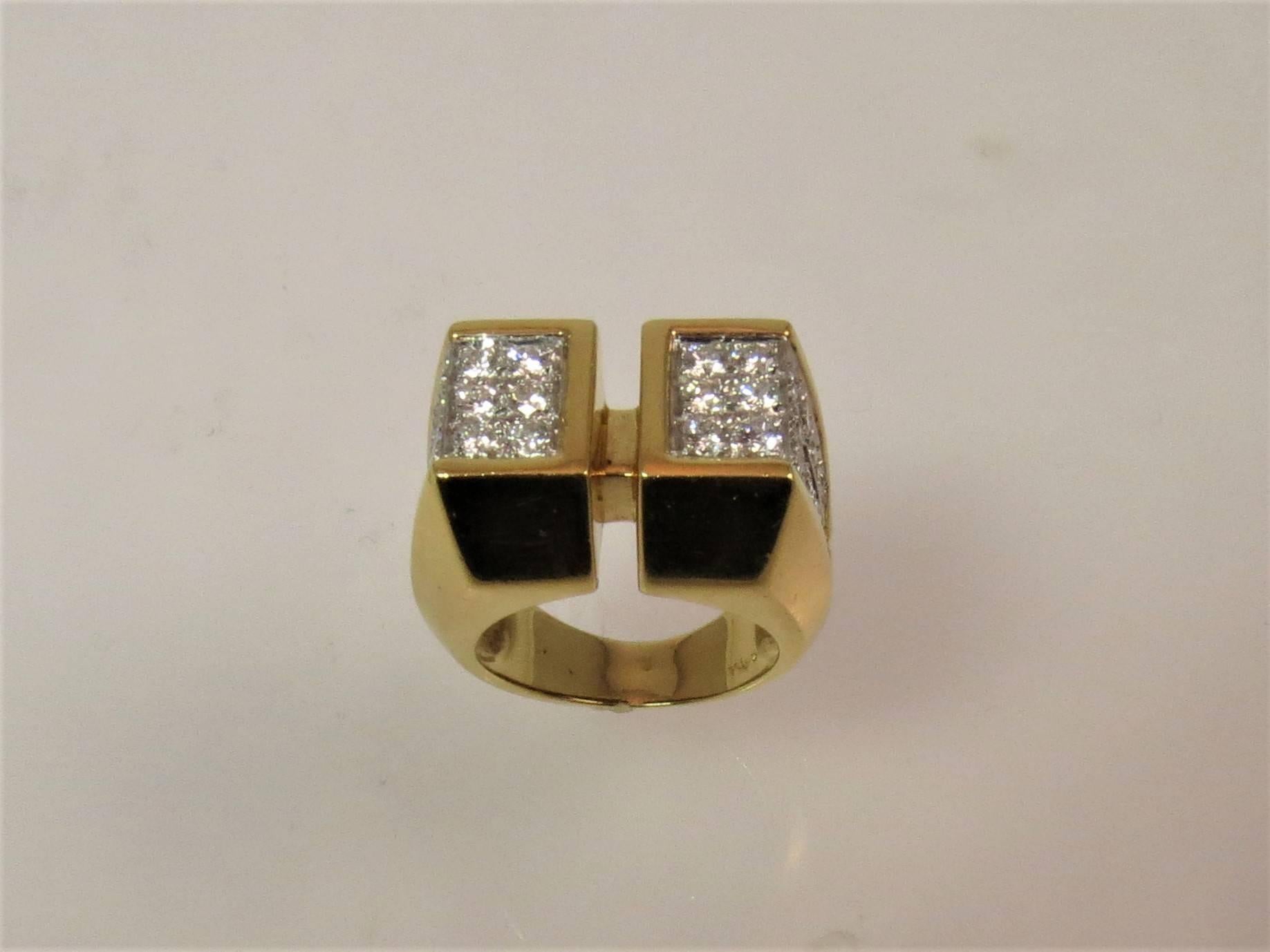 Contemporary Montreaux Diamond Yellow Gold Platinum Ring For Sale