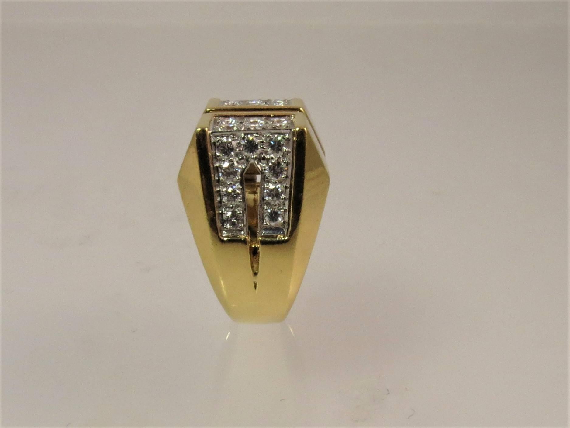 Montreaux Diamond Yellow Gold Platinum Ring In Excellent Condition For Sale In Chicago, IL