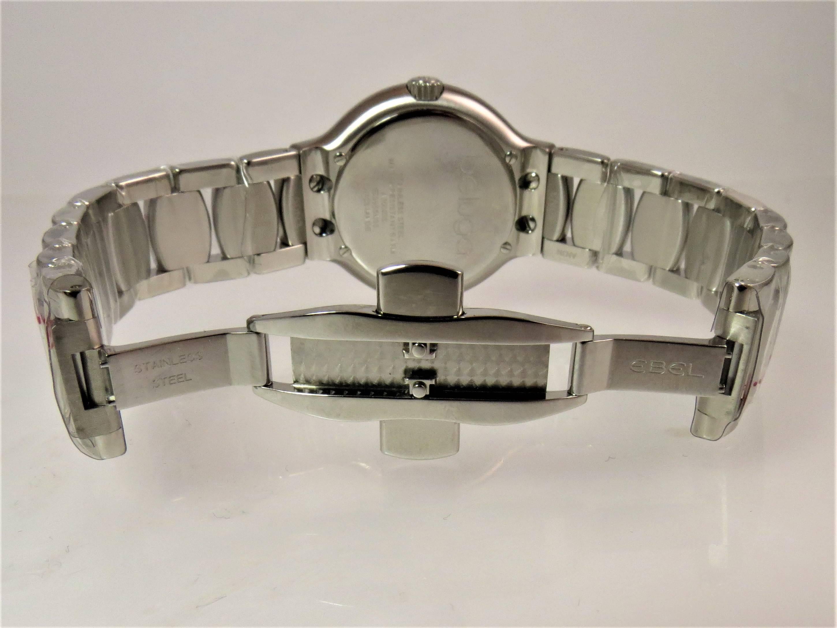 Contemporary Ebel Ladies Stainless Steel Beluga Grande Diamond Bracelet Quartz Wristwatch For Sale