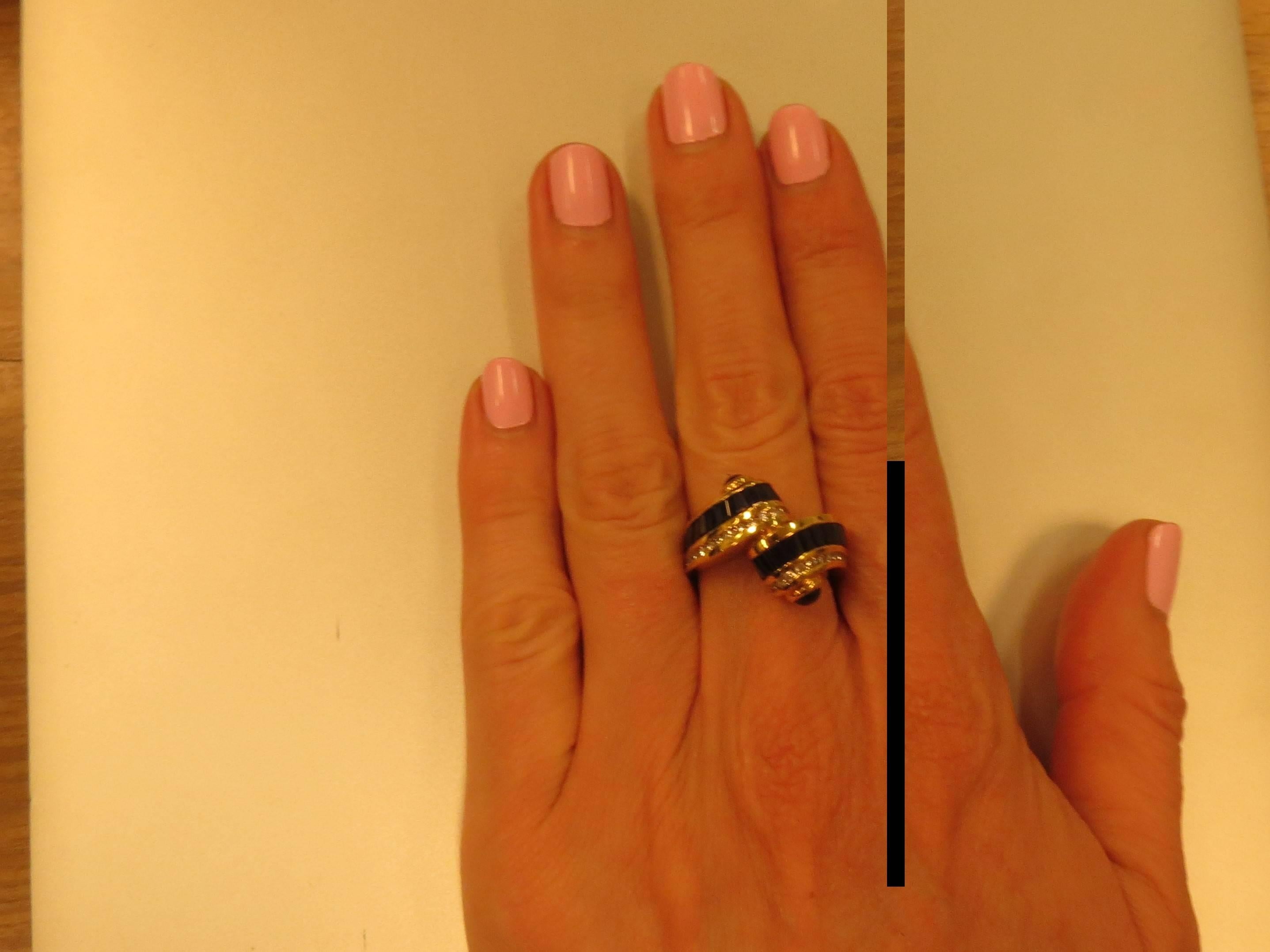 Baguette Cut Charles Krypell Sapphire Diamond Yellow Gold Ring For Sale