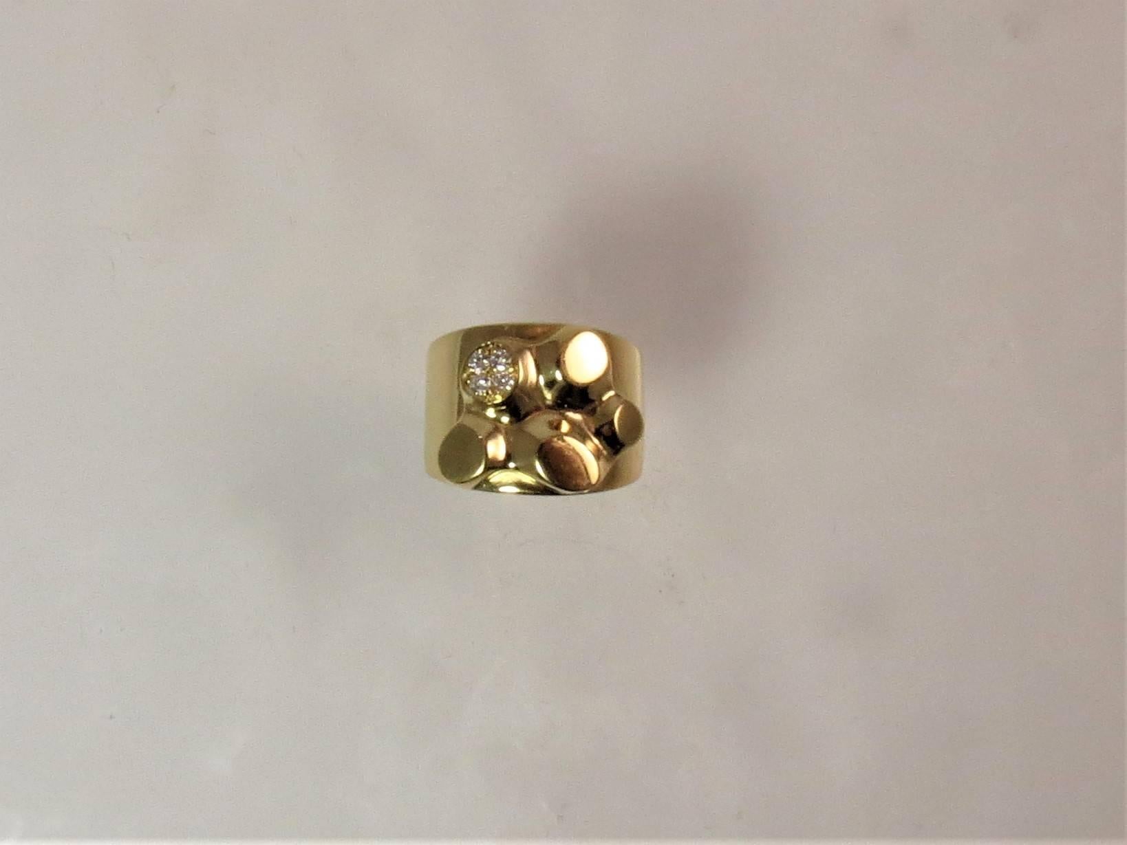 Contemporary Wide Diamond Gold Ring For Sale