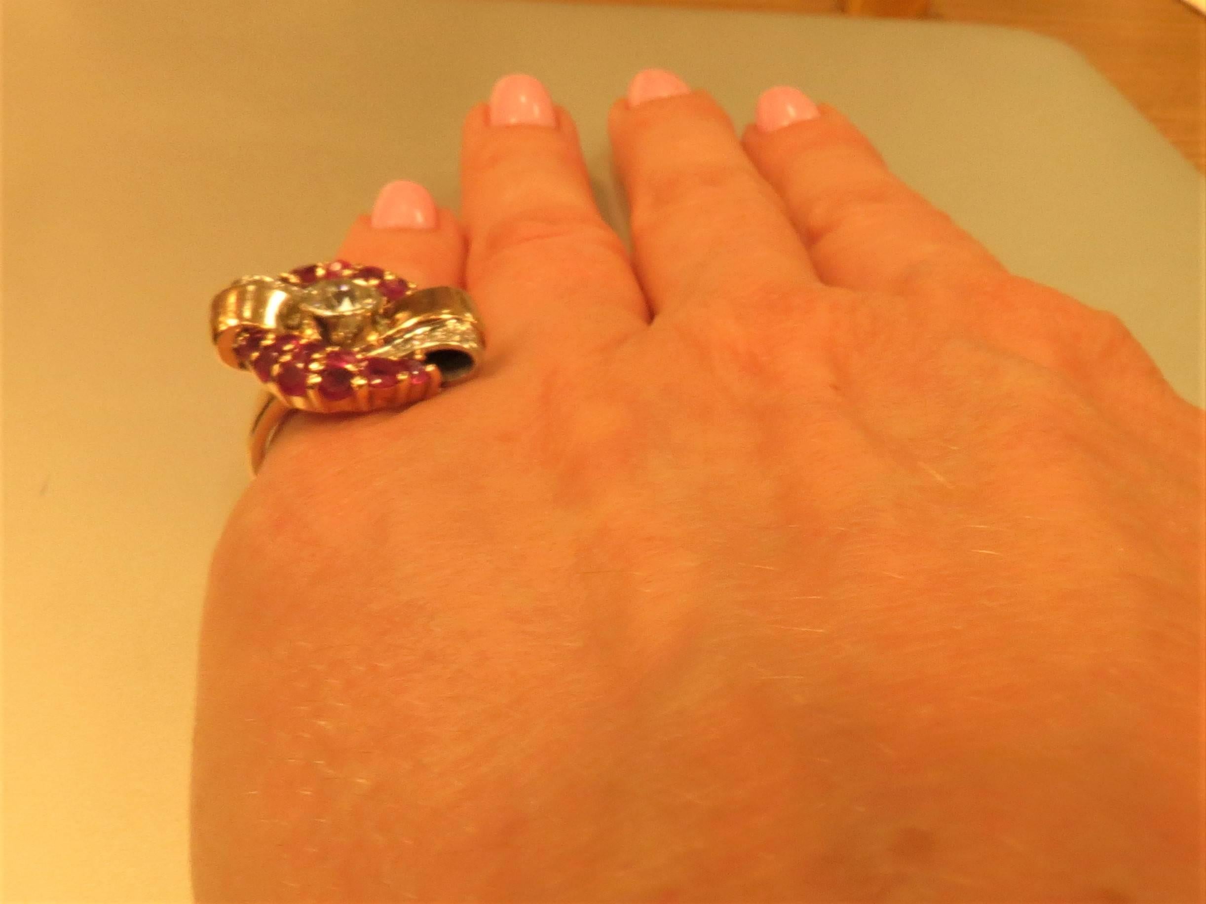 Retro 1940s Rose Gold Diamond Ruby Ring