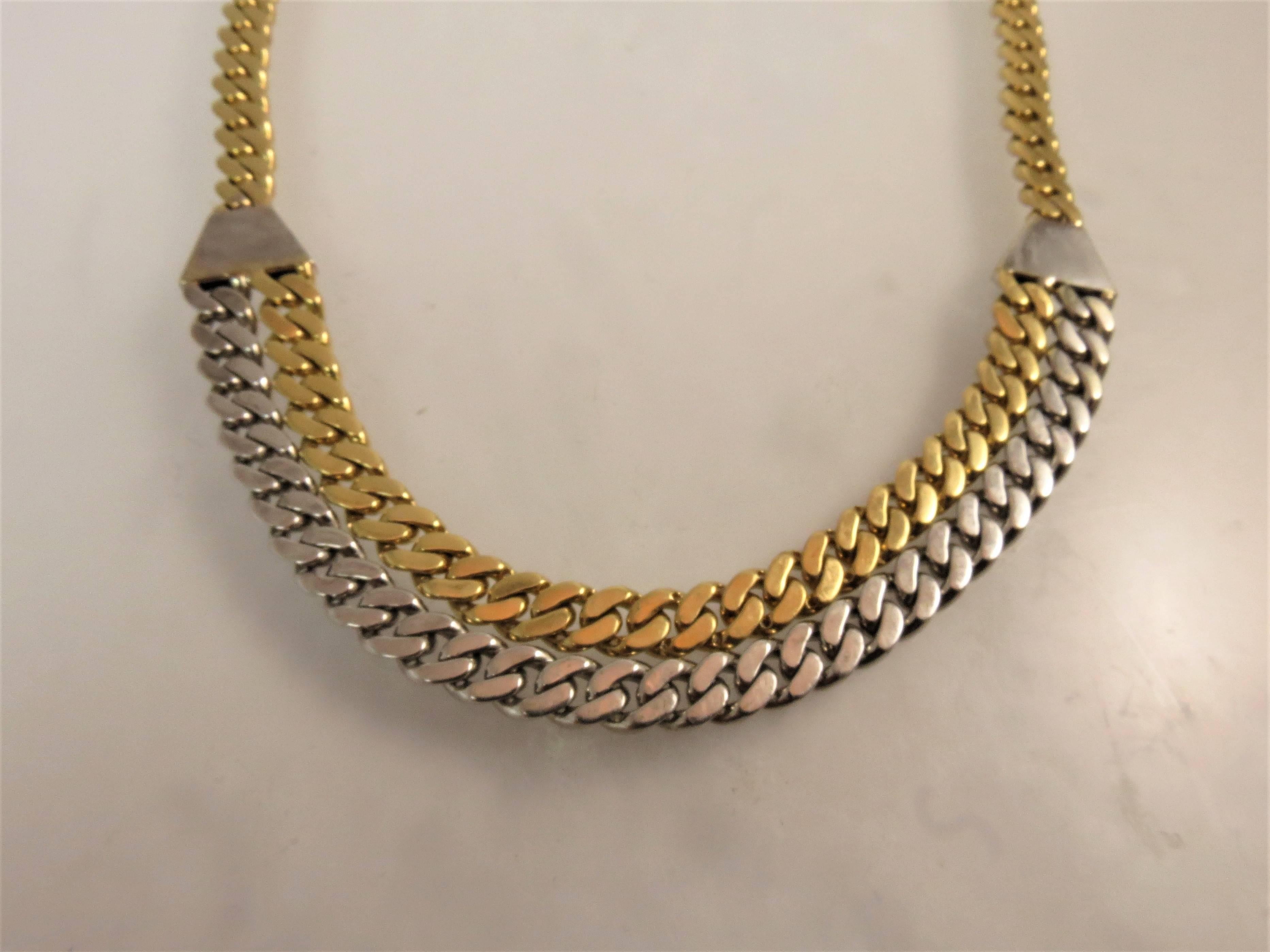 18K Yellow Gold and White Gold Diamond Curb Link Necklace, set with 264 full cut round diamonds weighing 3.25cts, F-G color, VS clarity, 16 inches long.