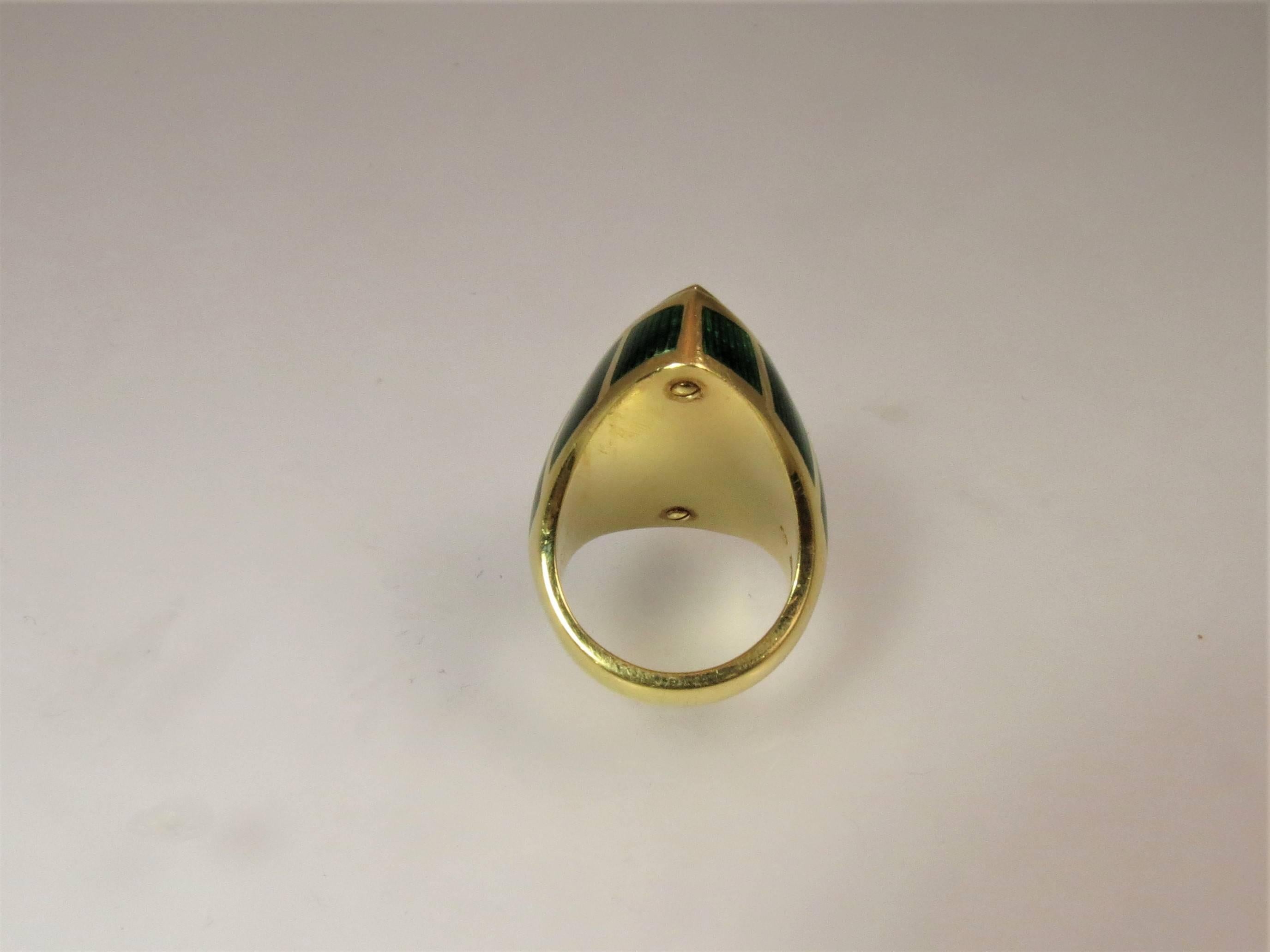 Green Enamel Faceted Amethyst Ring In Excellent Condition For Sale In Chicago, IL