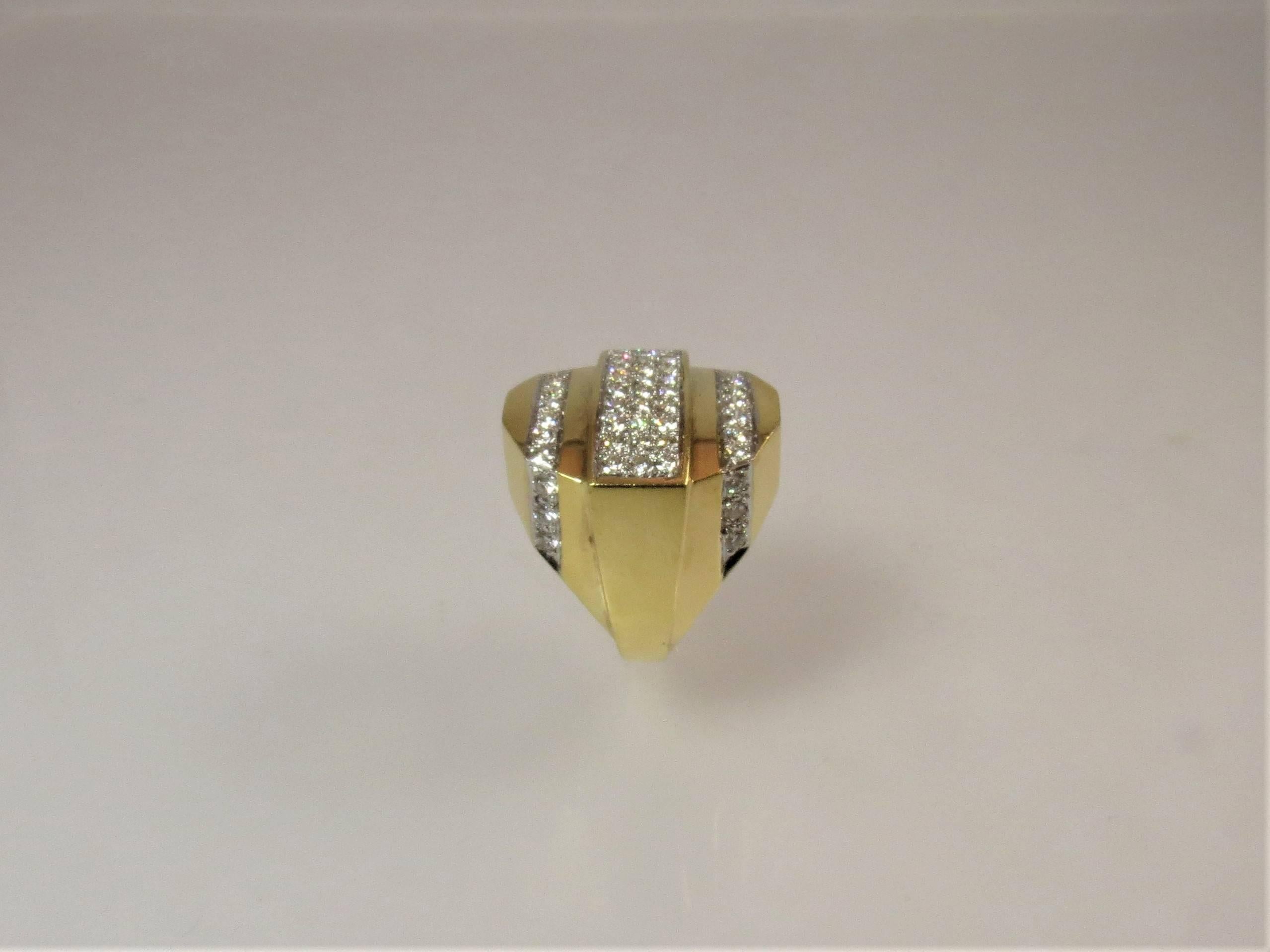 Women's Contemporary 18 Karat Yellow Gold and Diamond Ring