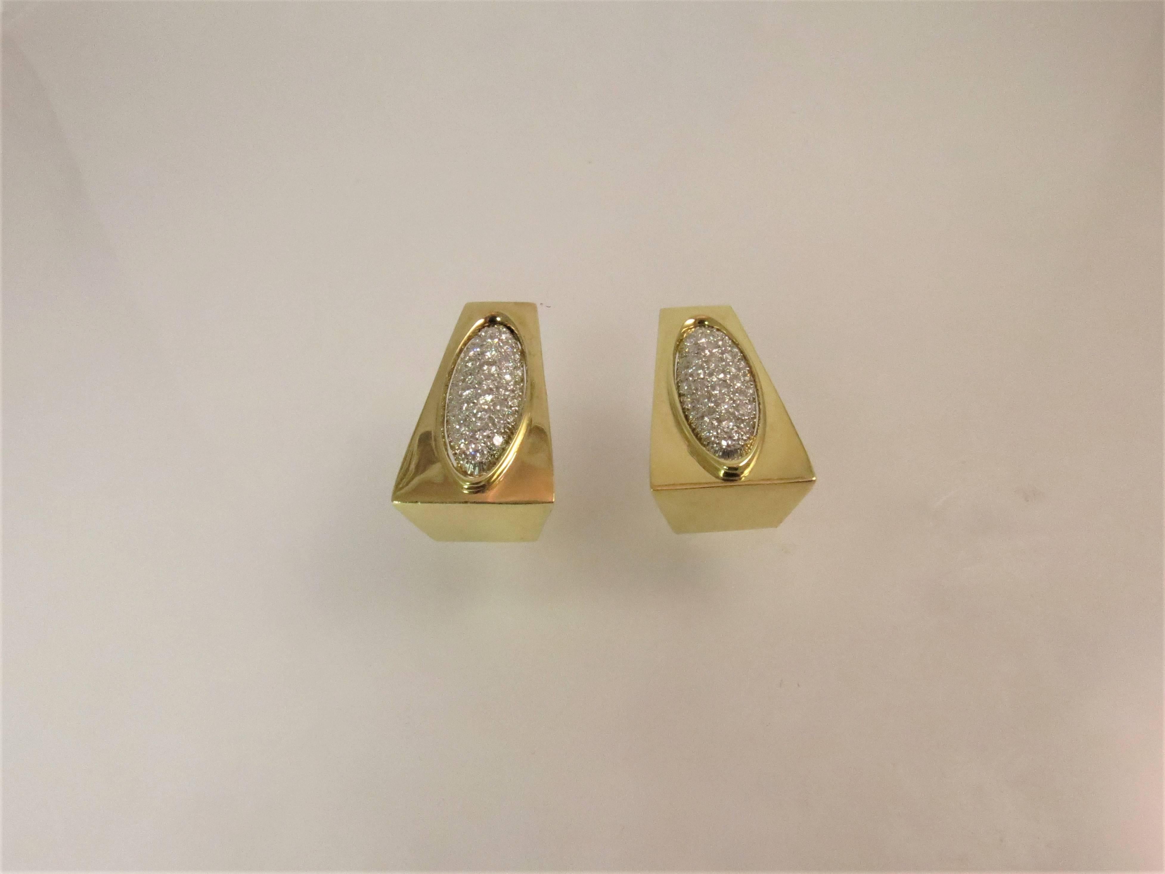 Contemporary Gold Diamond Pave Tapered Earrings